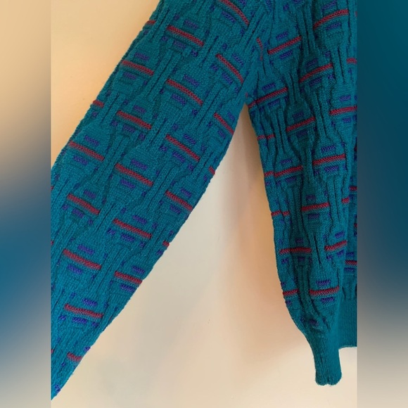 Iredell County Sweater Men L 3d Cable Knit Pullover Classic Blue green 80s 90’s - Picture 3 of 7